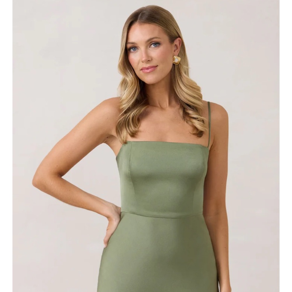 Park & Fifth Maxine Dress and Lola Scarf in Olive Green.